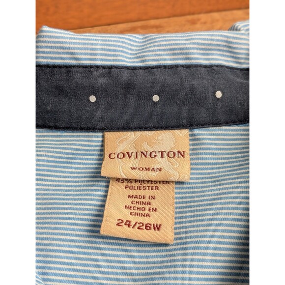 Covington Womans Shirt With Roll Tab Sleeve Plus Sz 24-26W  Blue & White Striped - Picture 7 of 11
